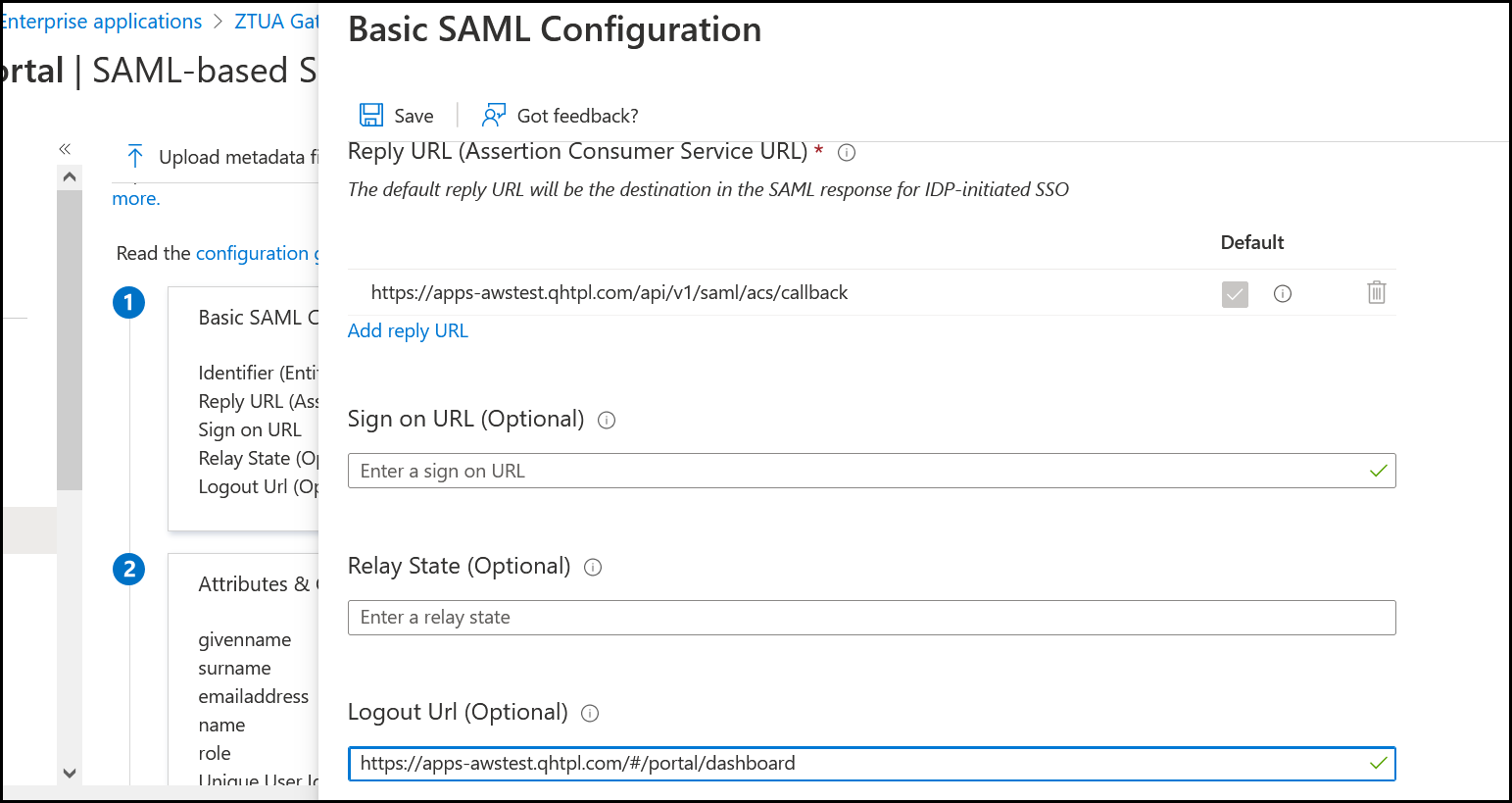 Basic SAML configuration attributes