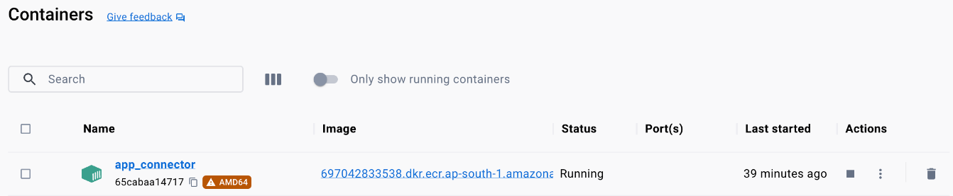 App Conncetor running in Docker Container
