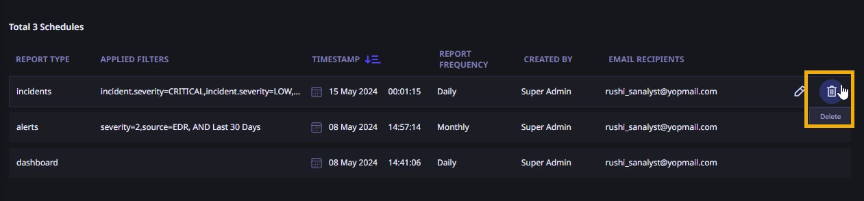 Delete Schedule