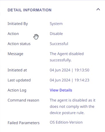 Action Log Right Panel with failed parameters